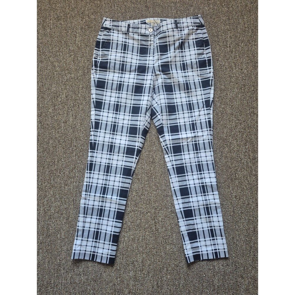 Michael Kors Plaid Pants Black & White Mid Rise Cotton Blend Women's Size 10